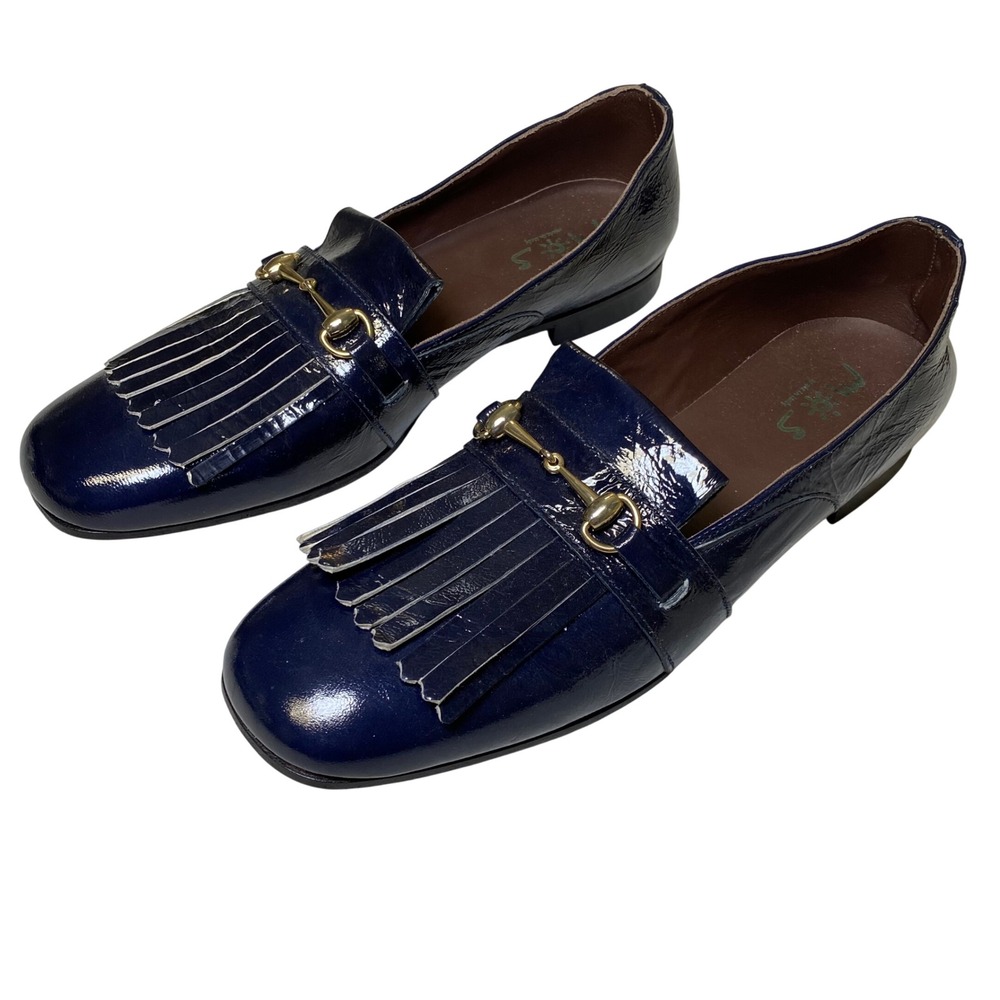 MOS Made Italy Patent Leather Horsebit Kiltie Loafers Women's EU 41 Navy 8976